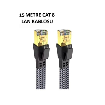 ® Yeni Ürün Cat 8 LAN Kablosu –Ethernet Kablosu Örgü Kaplama, Yüksek Hızlı  (15 METRE)